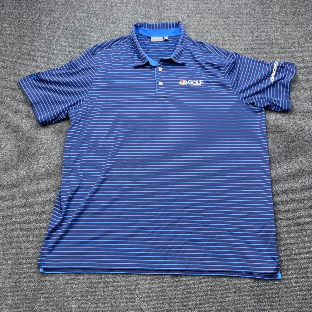 Ashworth Golf Performance Polo NBC Logo Blue Striped Short Sleeve Shirt